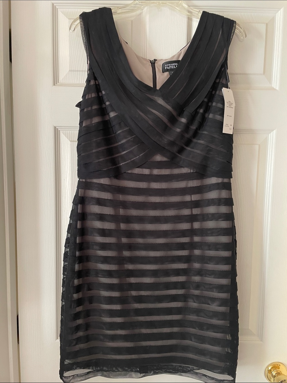 Adrianna Papell Black Sheer Stripe Midi Dress